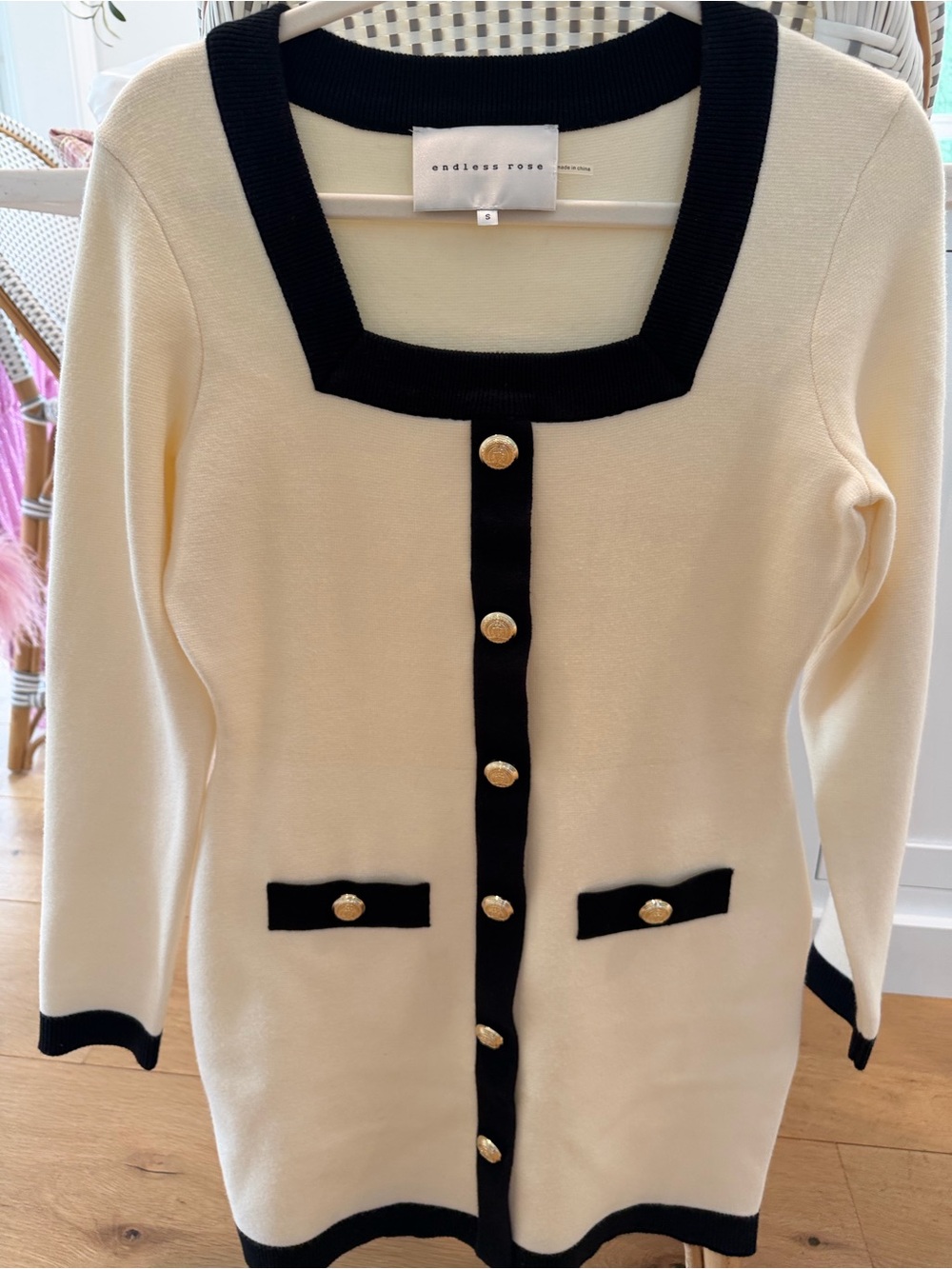 Endless Rose Cream Dress with Black Trim and Gold Buttons